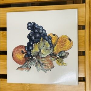 Home & Garden Party fruit motif ceramic tile serving platter Trivet made in USA